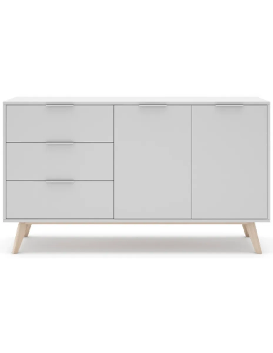 Campus sideboard i fyrretræ og møbelplade B140 cm - Mat hvid/Lys natur