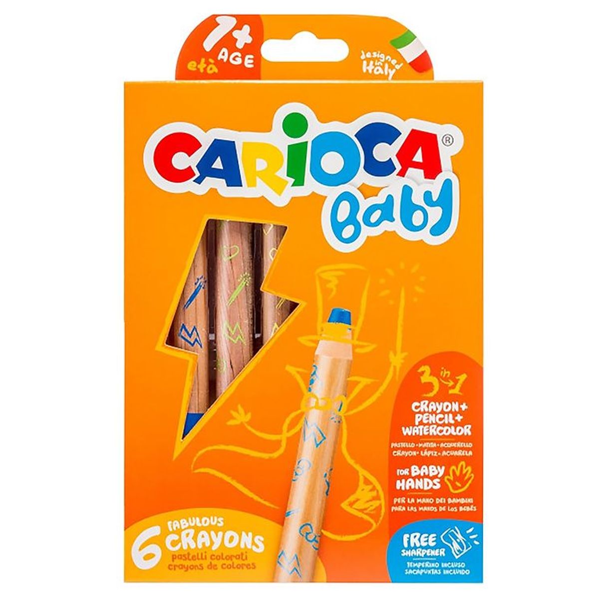 Carioca Baby Farveblyanter - 3-i-1 - 6 stk - Multifarvet