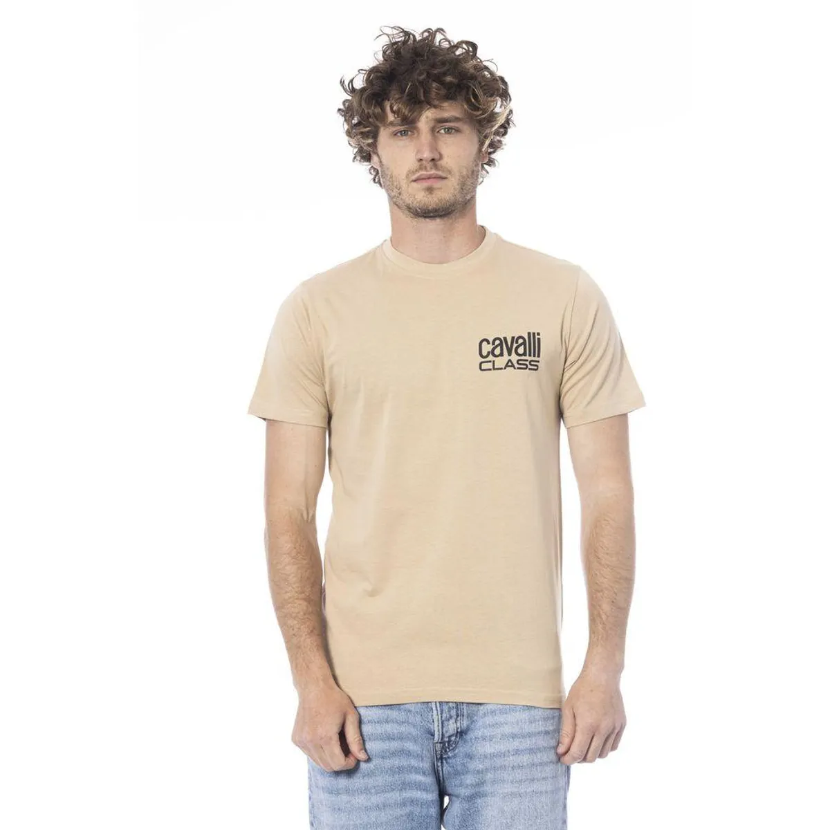 Cavalli Class Beige Cotton T-Shirt