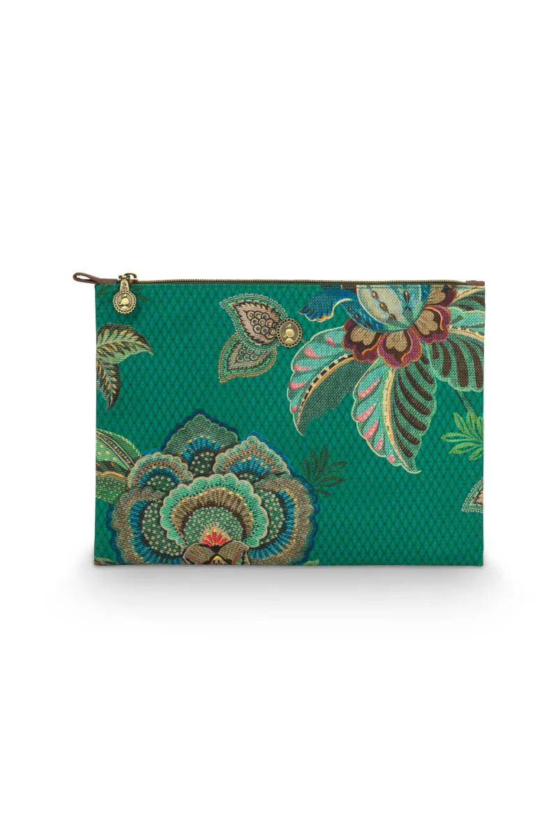 Charly Cosmetic Flat Pouch Large Cece Fiore Green 30x22x1cm