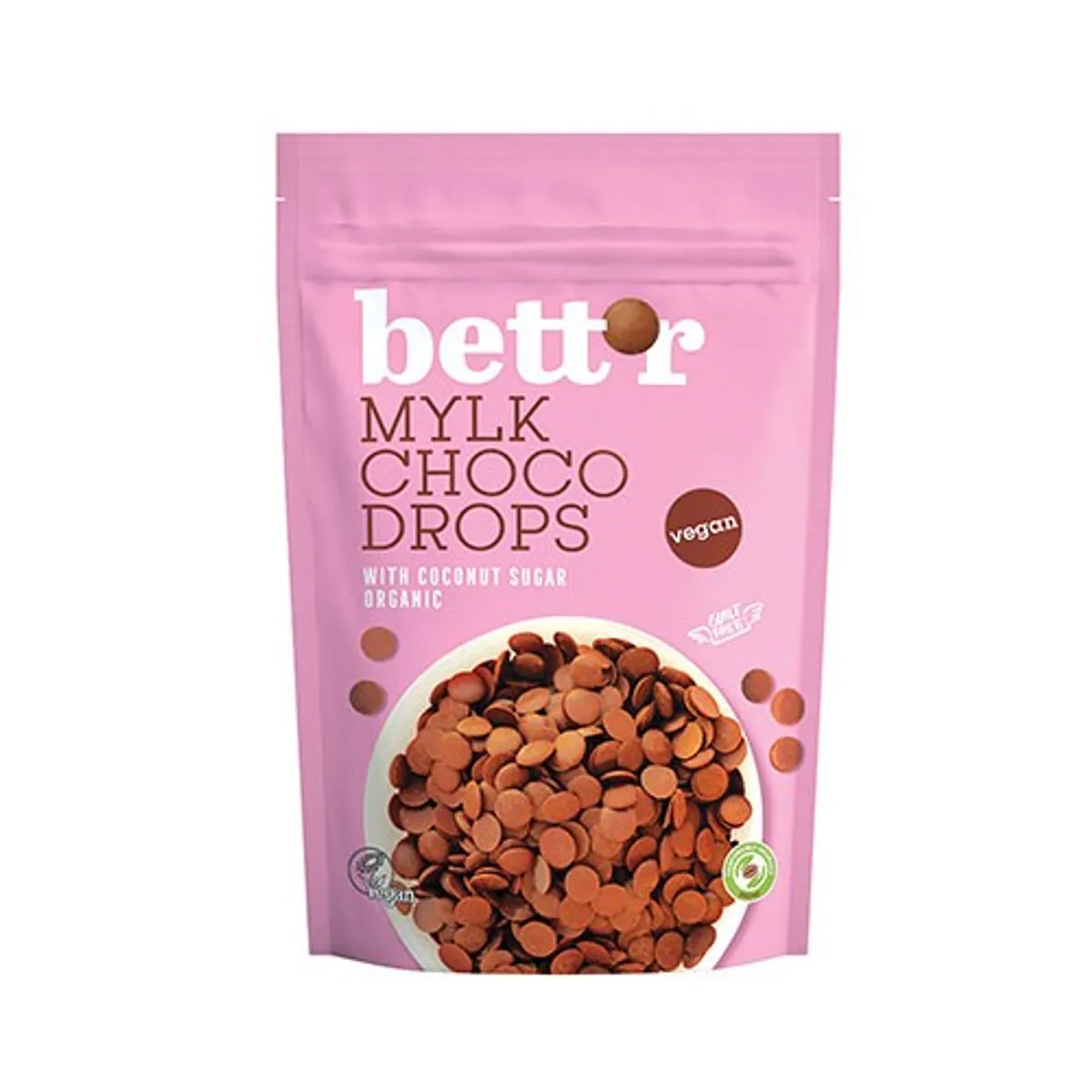 Chokoladeknapper Pink Vegan Økologisk m. frysetørrede jordbær - 200 gram - bettr