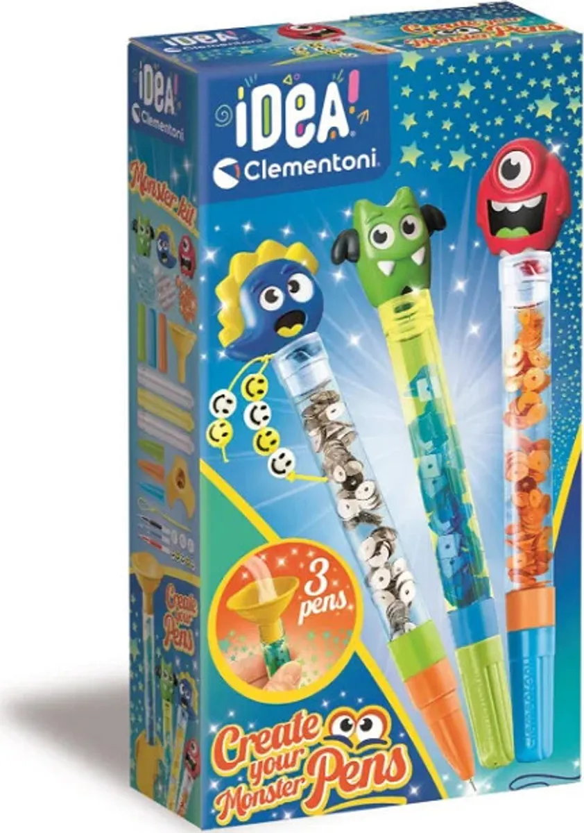 Clementoni - Idea - Create Your Pens - Monster Kit - 3 Penne