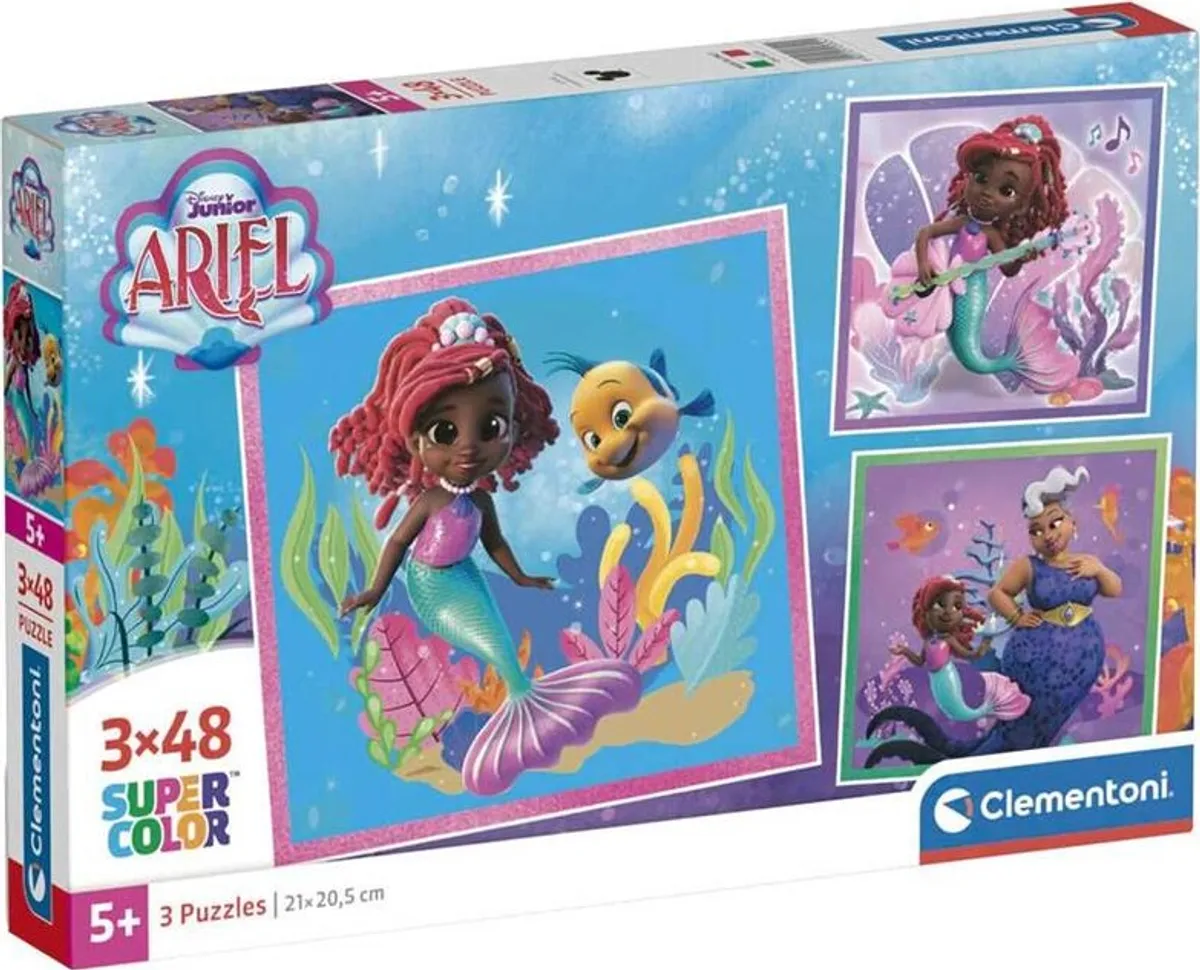 Clementoni Puslespil - Disney Ariel - Super Color - 3x48 Brikker