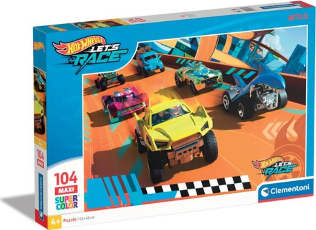 Clementoni Puslespil - Hotwheels - Super Color - Maxi - 104 Brikker