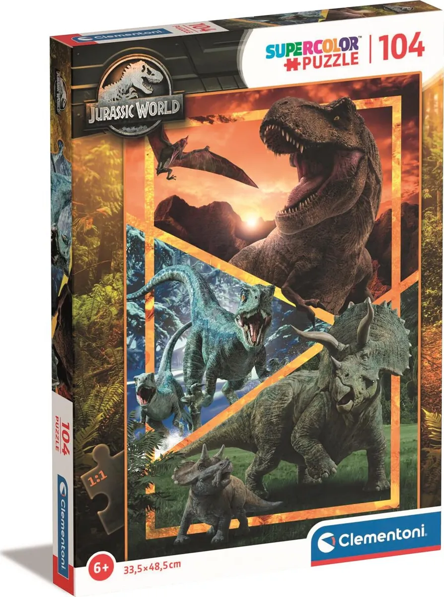 Clementoni Puslespil - Jurassic World - Super Color - 104 Brikker