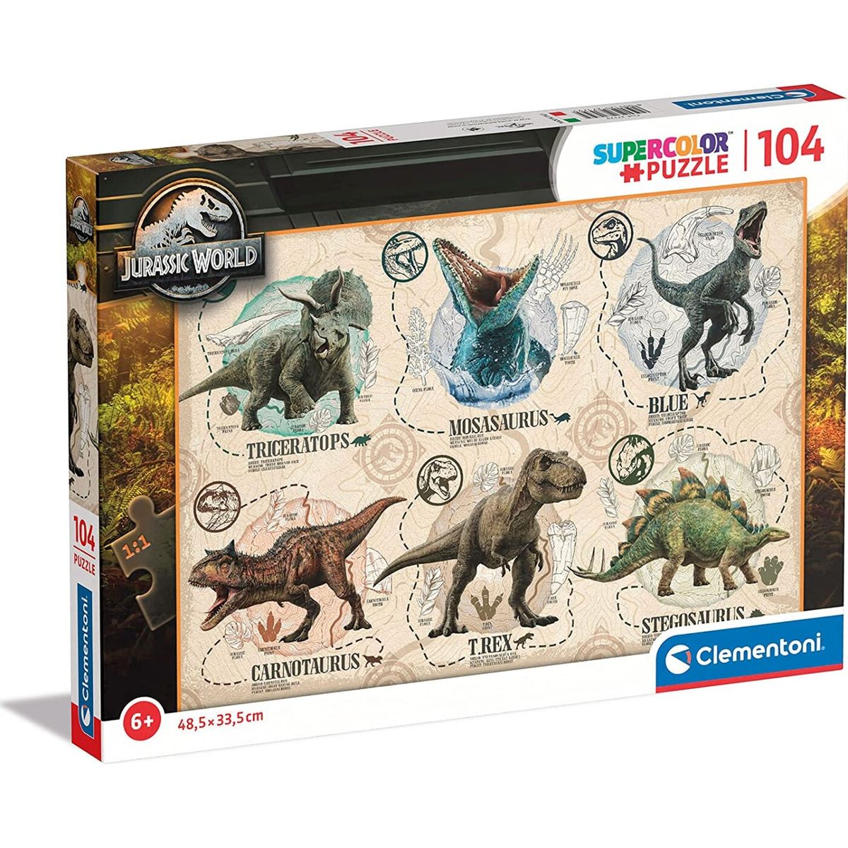 Clementoni Puslespil - Jurassic World - Super Color - 104 Brikker