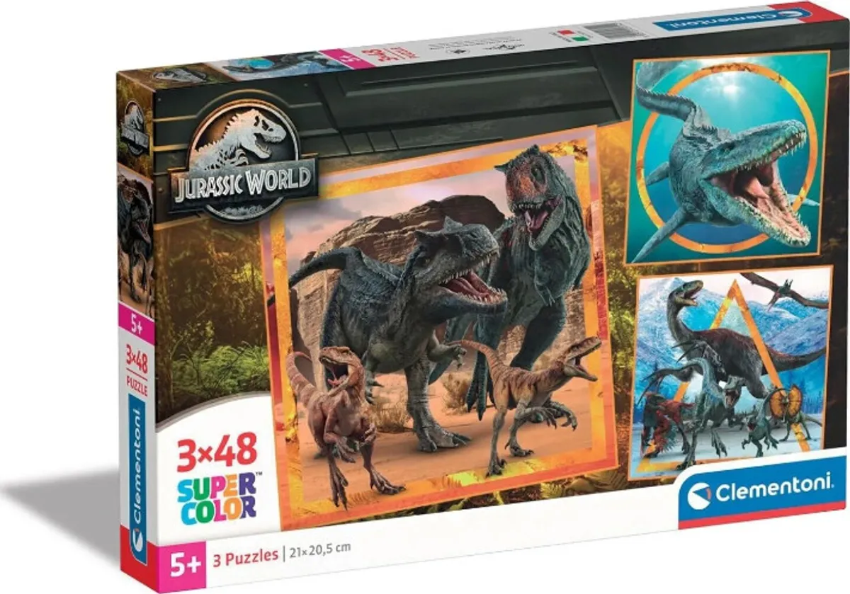 Clementoni Puslespil - Jurassic World - Super Color - 3x48 Brikker