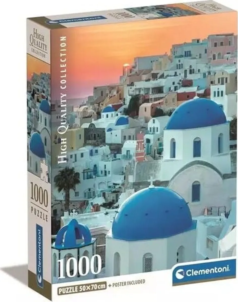 Clementoni Puslespil - Santorini - High Quality - 1000 Brikker