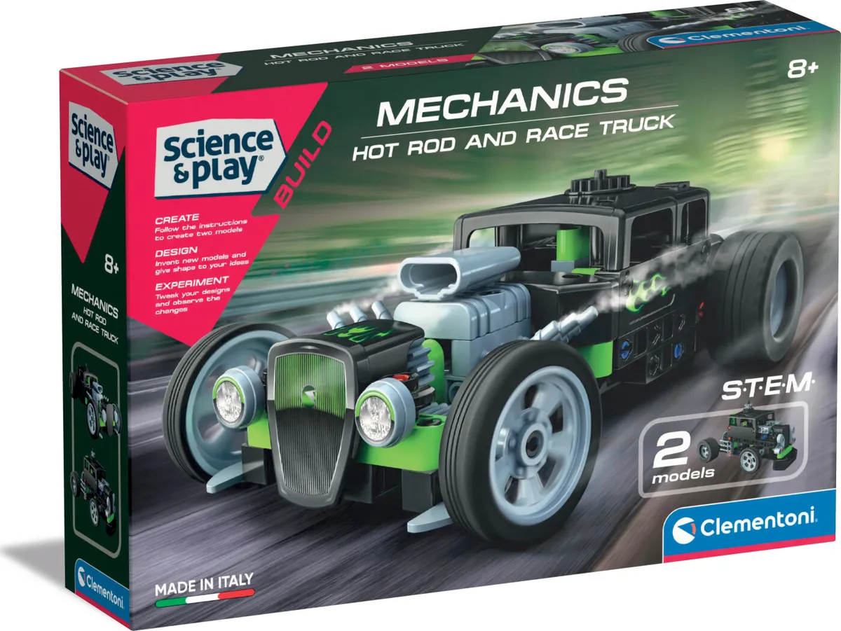 Clementoni - Science And Play Build - Mechanics - Hot Rod And Race Truck