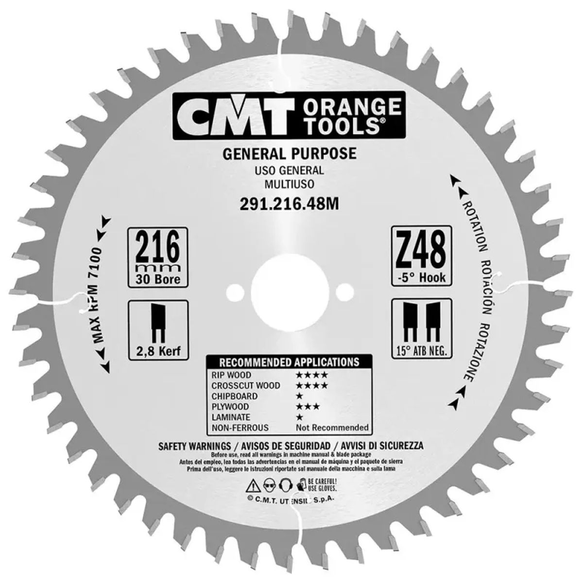 CMT Klinge 216x2,8x30 Z48 W NEG - 291.216.48M