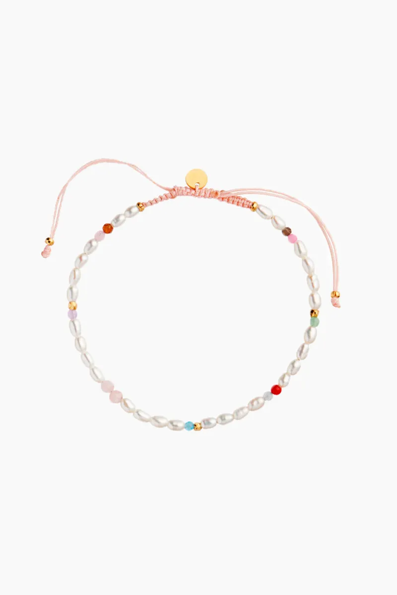 Confetti Pearl Bracelet With Pink Pastel Mix with Soft Pink Ribbon - Multi - Stine A - Lyserød One Size