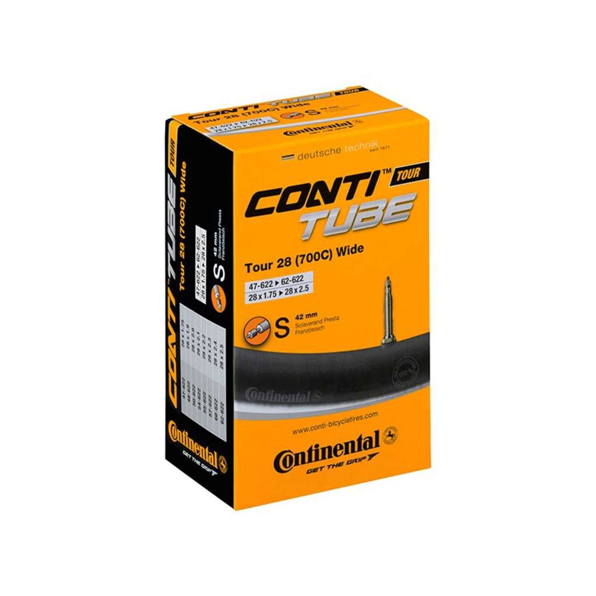 Continental Tour 28 Wide - Cykelslange - Str 700x47-62c (47-62x622) - Presta ventil 42mm