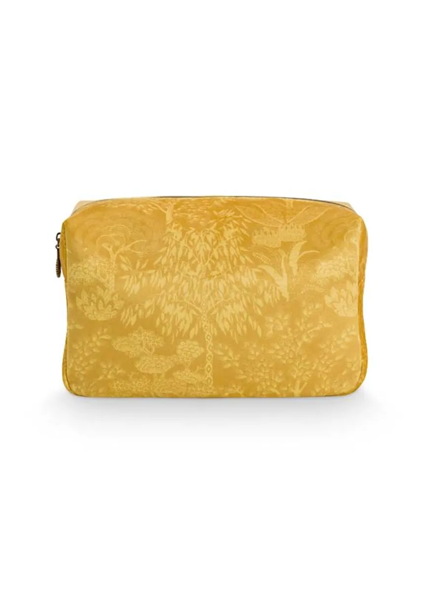 Cosmetic Bag Square Large Velvet Origami Tree Yellow 28x13x17cm