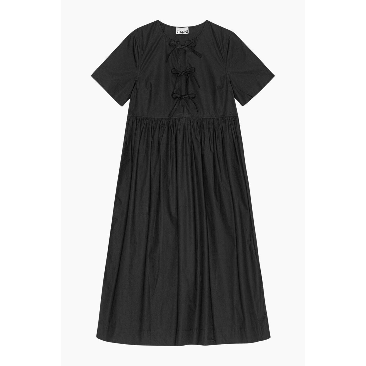 Cotton Poplin Long Tie String Dress F9199 - Black - GANNI - Sort M