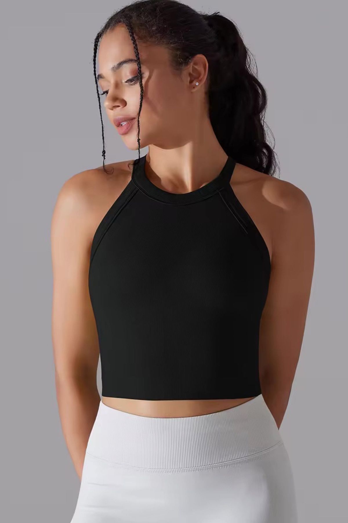 Crop top halterneck / Indbyggede Puder Black - Medium-Large / Black