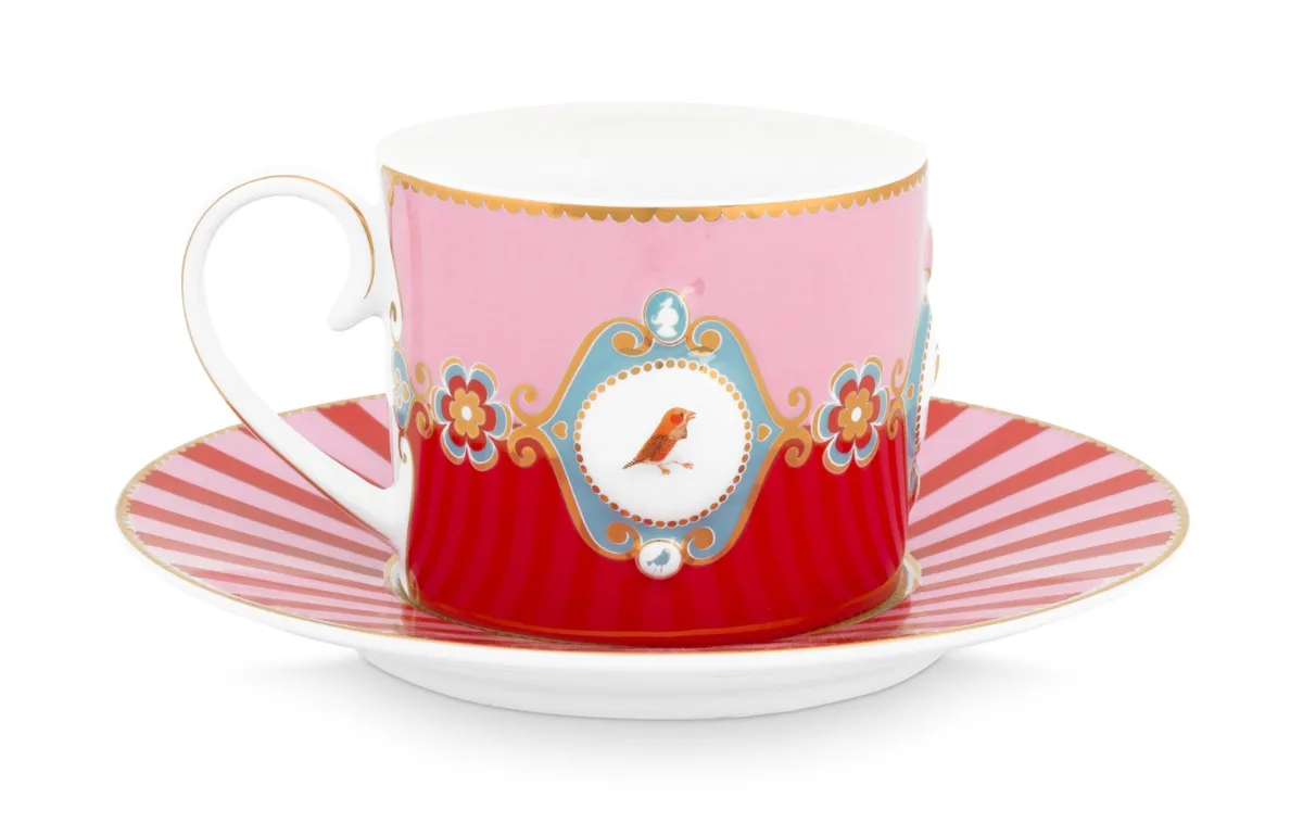 Cup & Saucer Love Birds Medallion Red-Pink 200ml