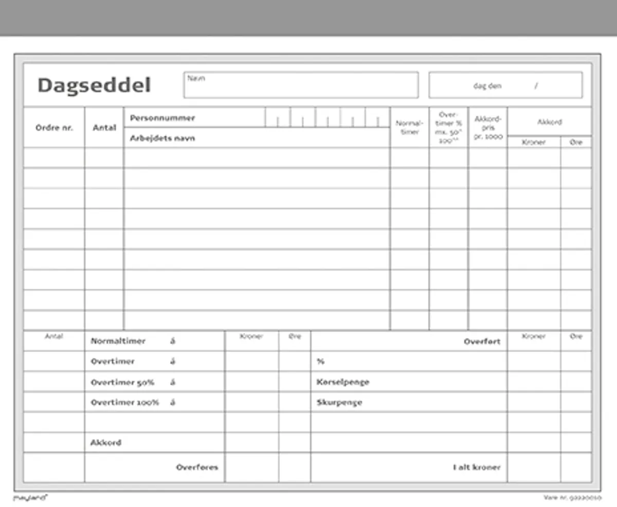 Dagseddel Mayland 20x14,8