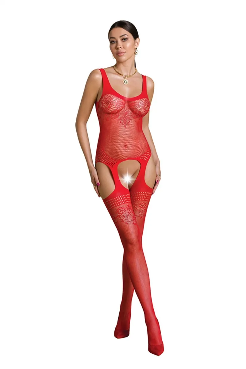 Dame heldragt flower lace catsuit, rød