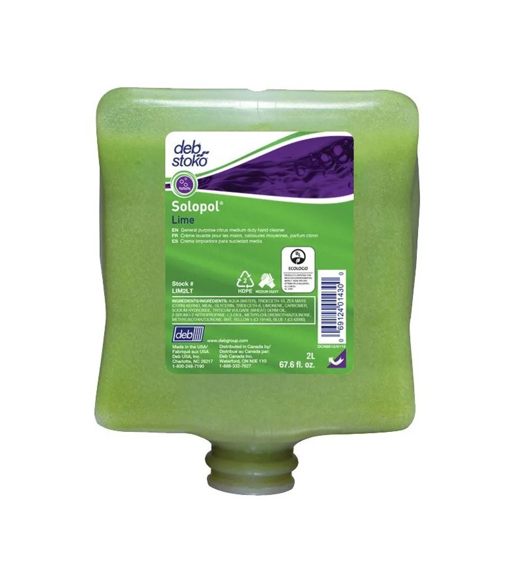 Deb Stoko, Solopol Lime håndrens, rensestyrke 3, m. parfume og farve, 2 L