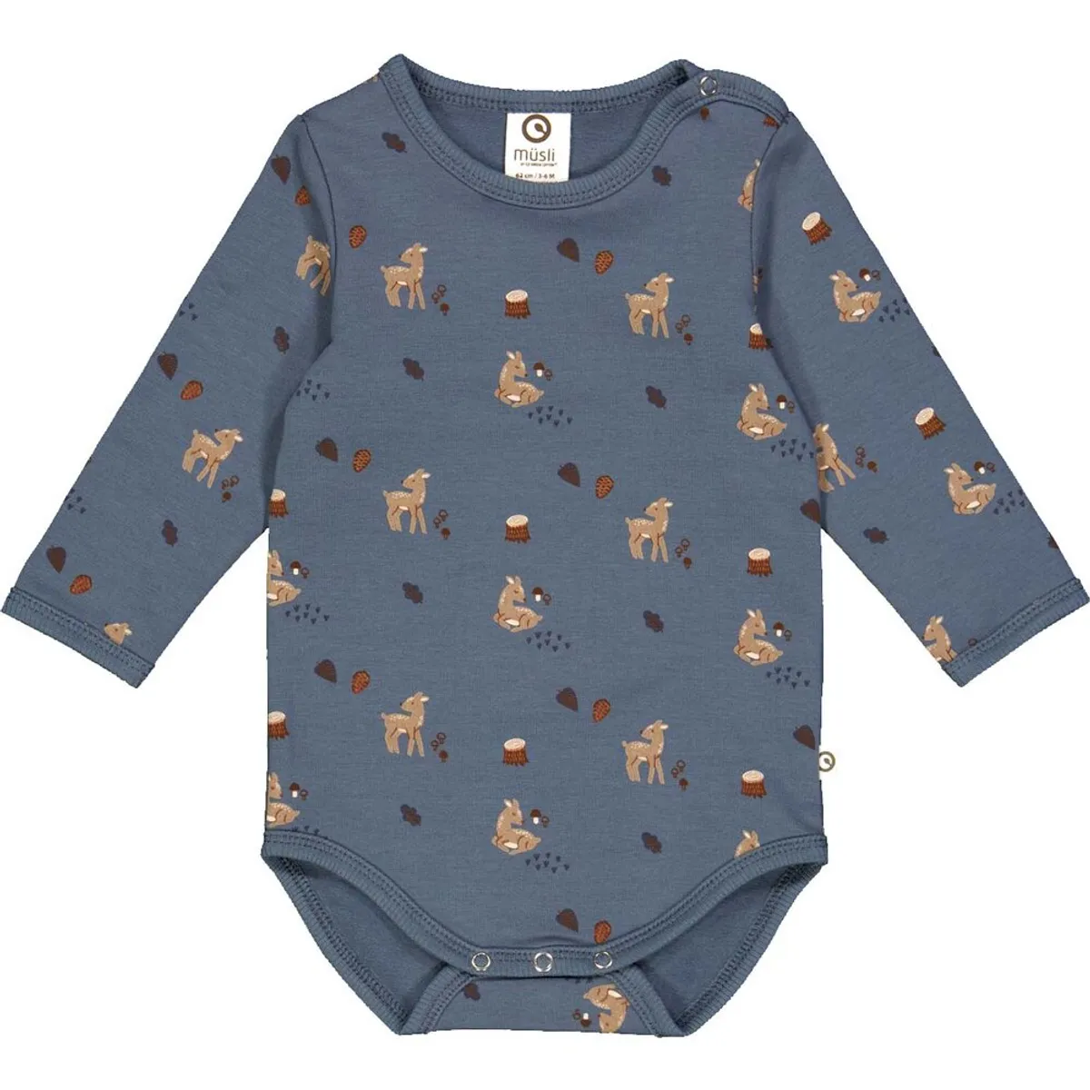 Deer body med rådyrprint - Stormy blue/ Shade/ Bark - 68