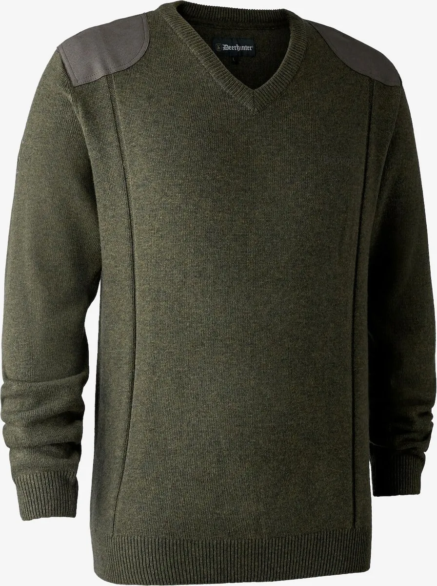 Deerhunter - Sheffield strik med v-hals (Green Melange) - L