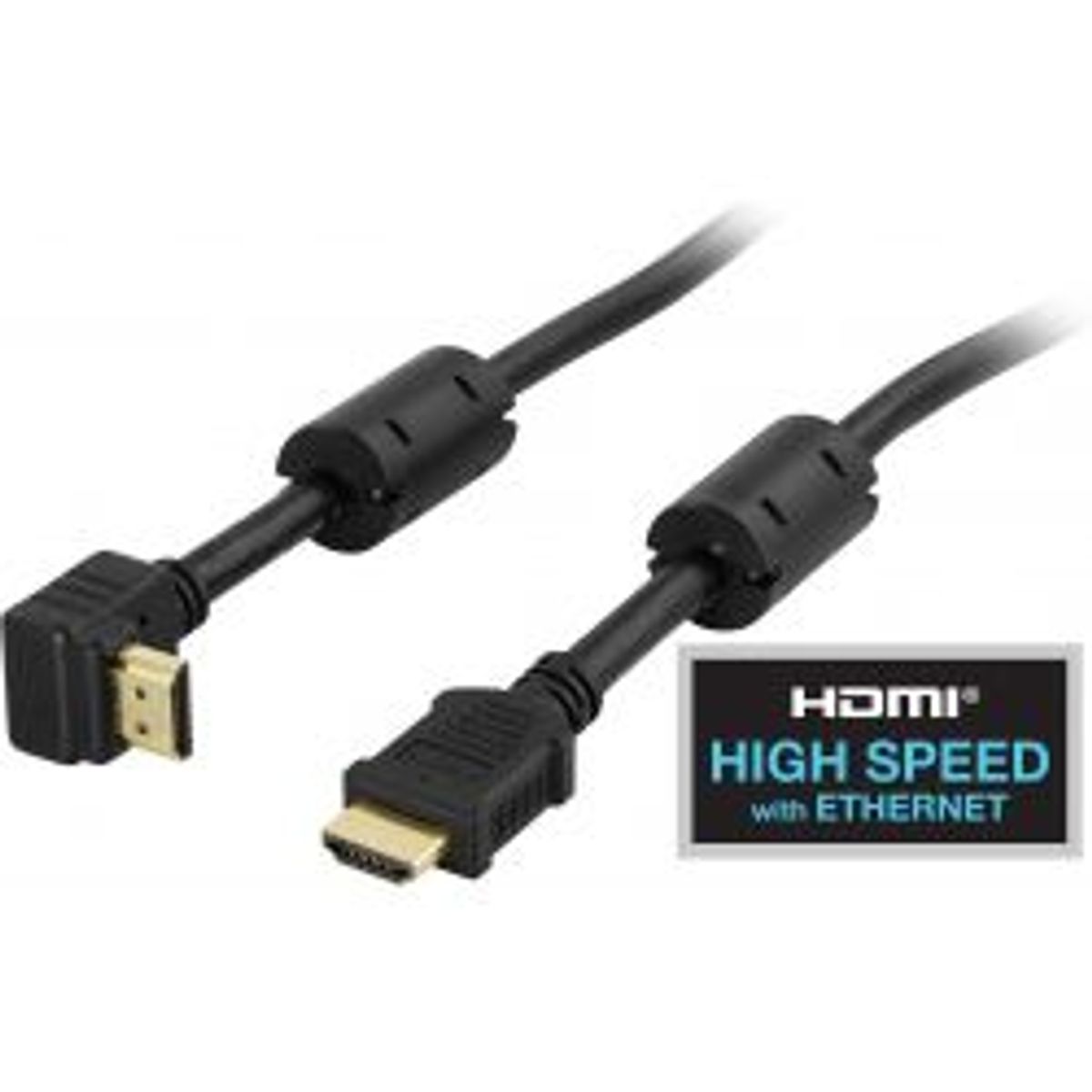 Deltaco Angled Hdmi Cable, Hdmi High Speed With Ethernet, 1m, Black - Ledning