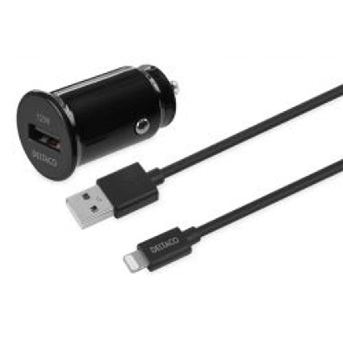 Deltaco Usb Car Charger, 1x Usb-a 2.4 A, 1 M Lightning Cable, Black - Billader