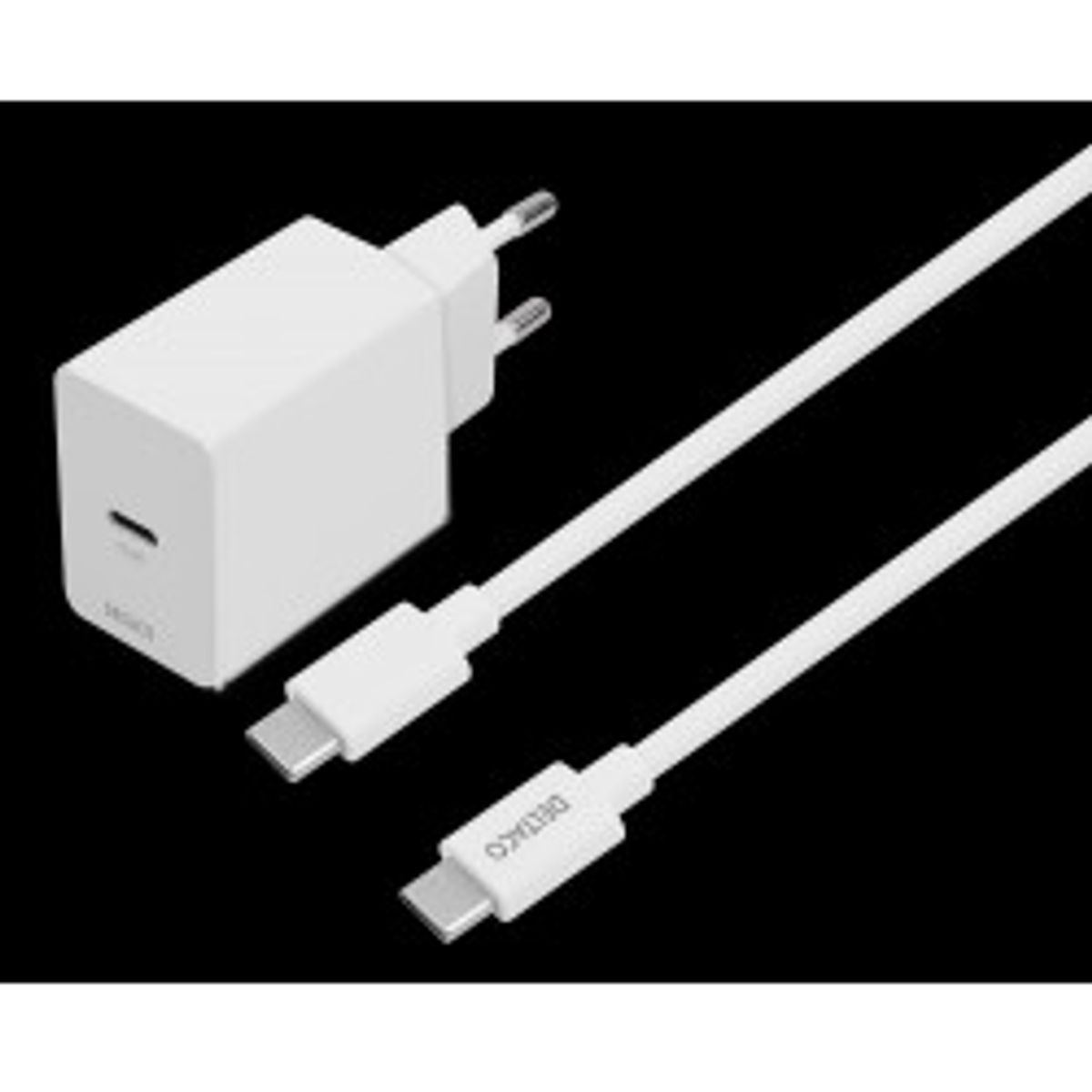 Deltaco Wall Charger, Usb-c, Pd 20 W, 1m Usb-c Cable, White - Oplader