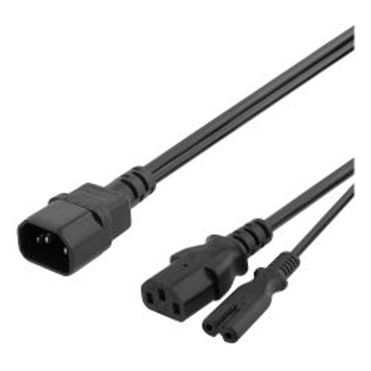 Deltaco Y-splitter Power Cord C14 To C13+c7, 0,2m, Black - Ledning