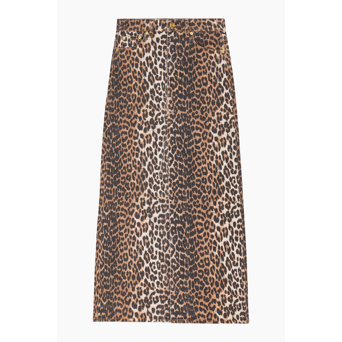 Denim Maxi Slit Skirt J1445 - Leopard - GANNI - Leopard L