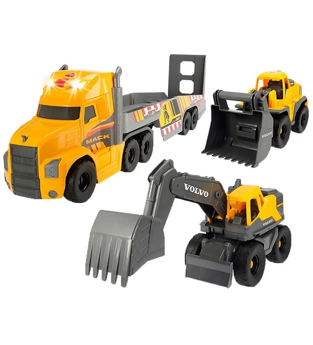 Dickie Toys Lastbil m. Arbejdsbiler - Mack/Volvo Heavy Loader Tr