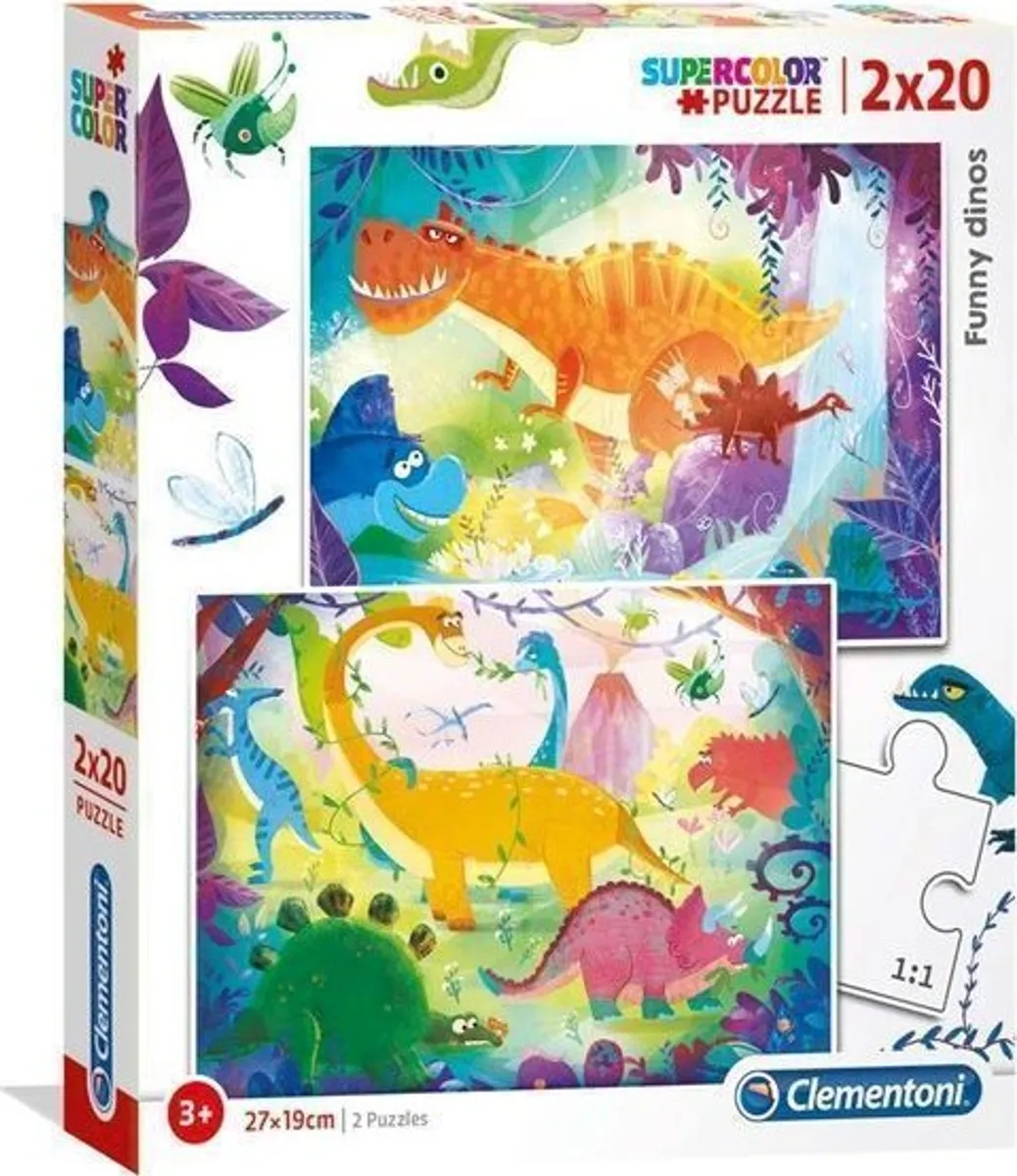 Dinosaur Puslespil - Funny Dinos - 2x20 Brikker - Clementoni