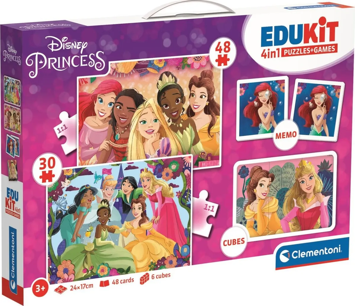 Disney Princess Puslespil Og Vendespil - Edukit 4-i-1 - Clementoni