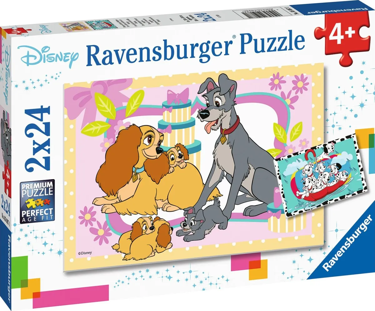 Disney Puslespil - 101 Dalmatiner - Lady Og Vagabonden - 2x24 Brikker - Ravensburger