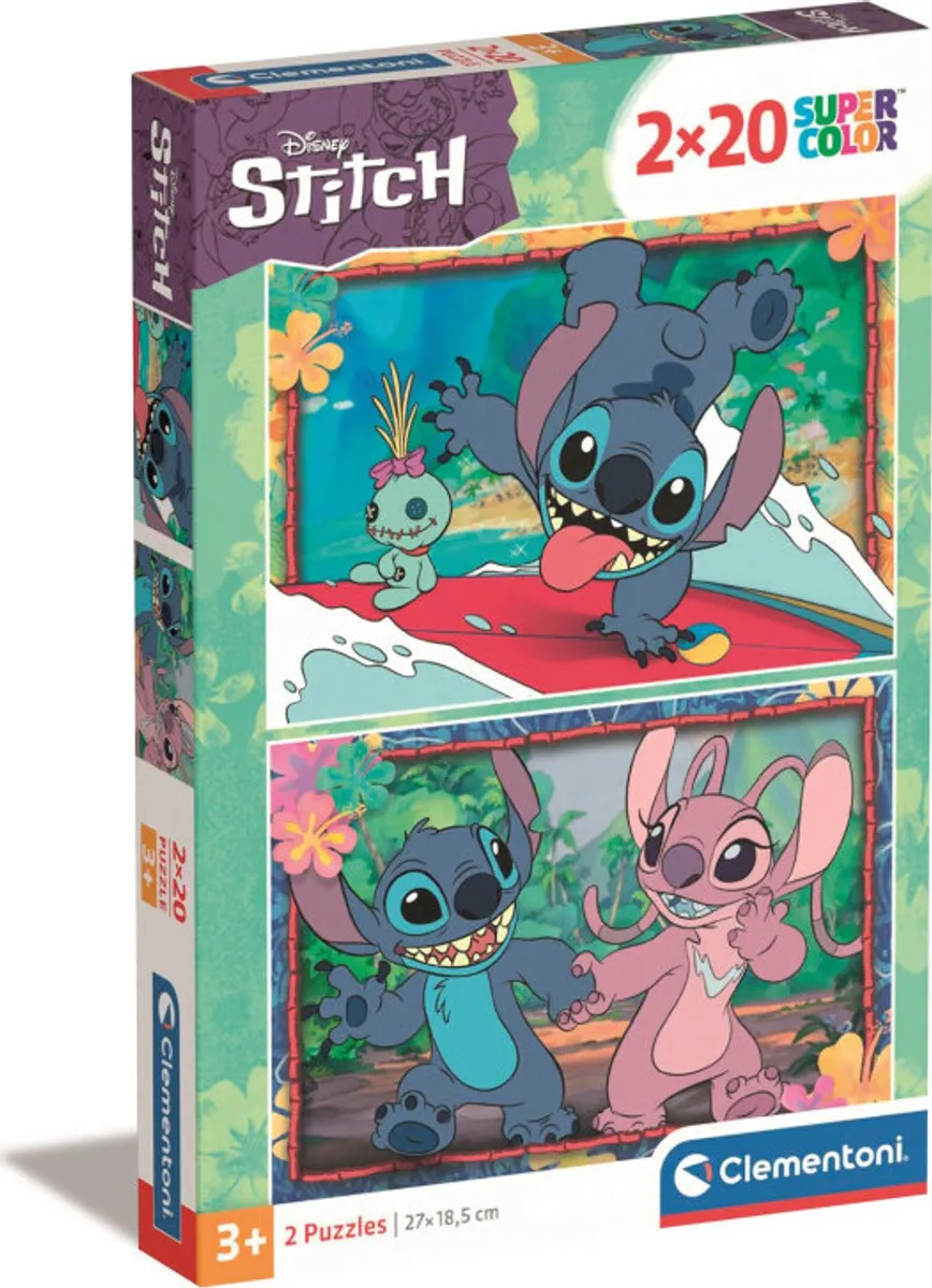 Disney Puslespil - Stitch - Super Color - 2x20 Brikker - Clementoni