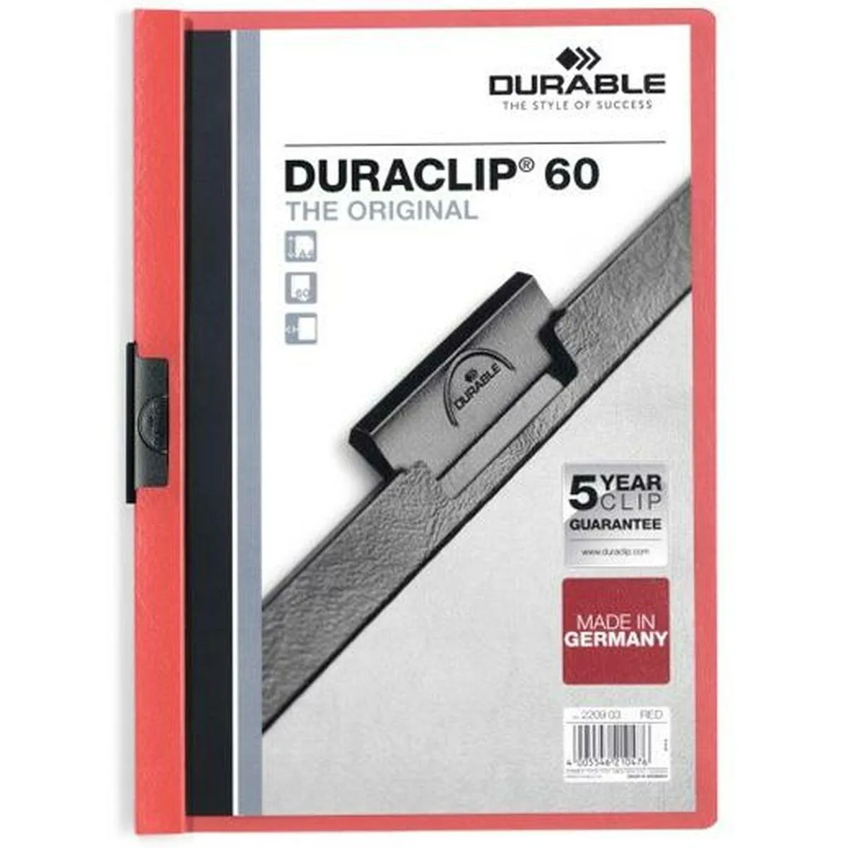 Dokumentmappe Durable Duraclip 60 Rød Gennemsigtig A4 25 Dele