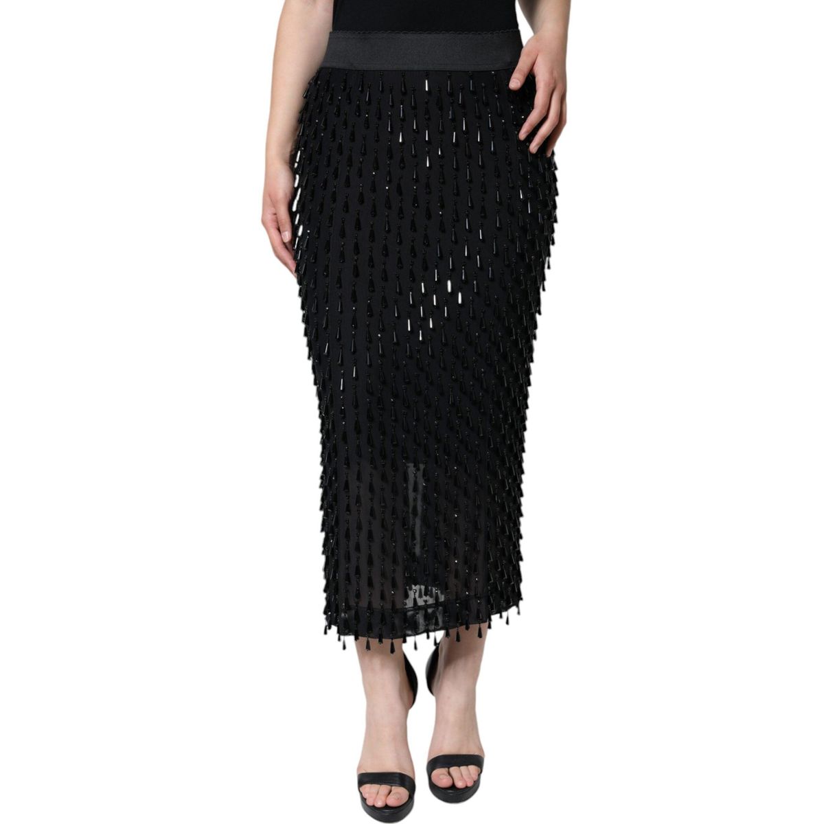 Dolce & Gabbana Black Embellished Pencil Cut Midi Skirt