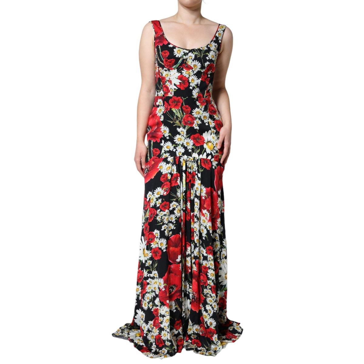 Dolce & Gabbana Black Floral Silk Sleeveless Long Gown Dress