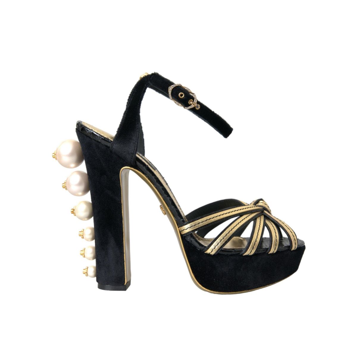 Dolce & Gabbana Black Gold Embellished Heels SandalerSko