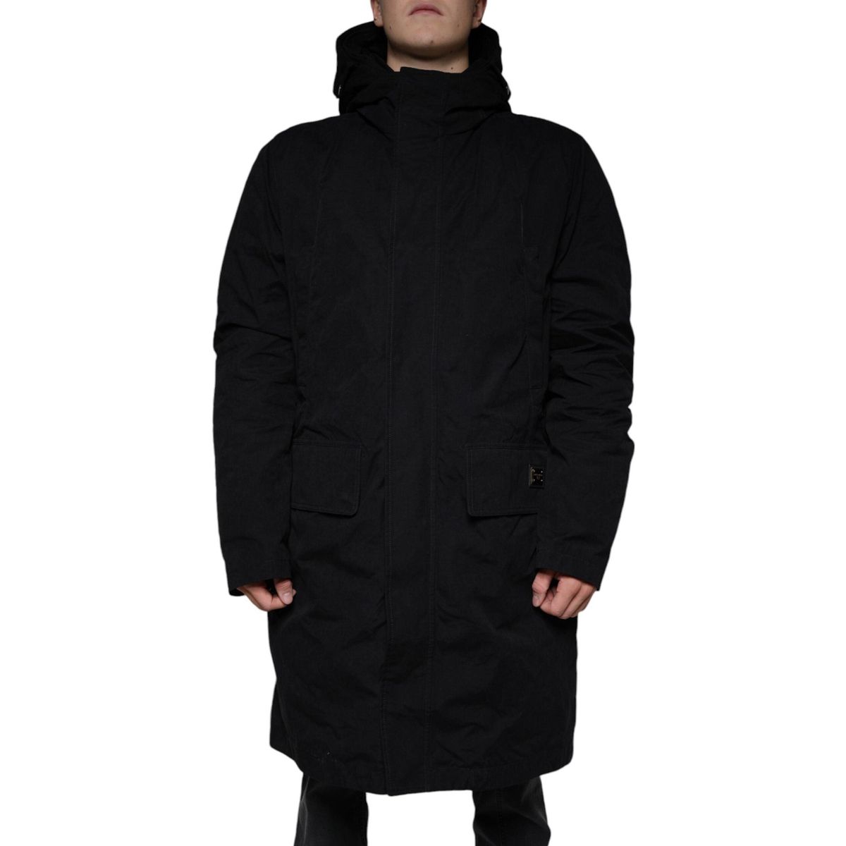 Dolce & Gabbana Black Hooded Parka Cotton Trench Coat Jacket