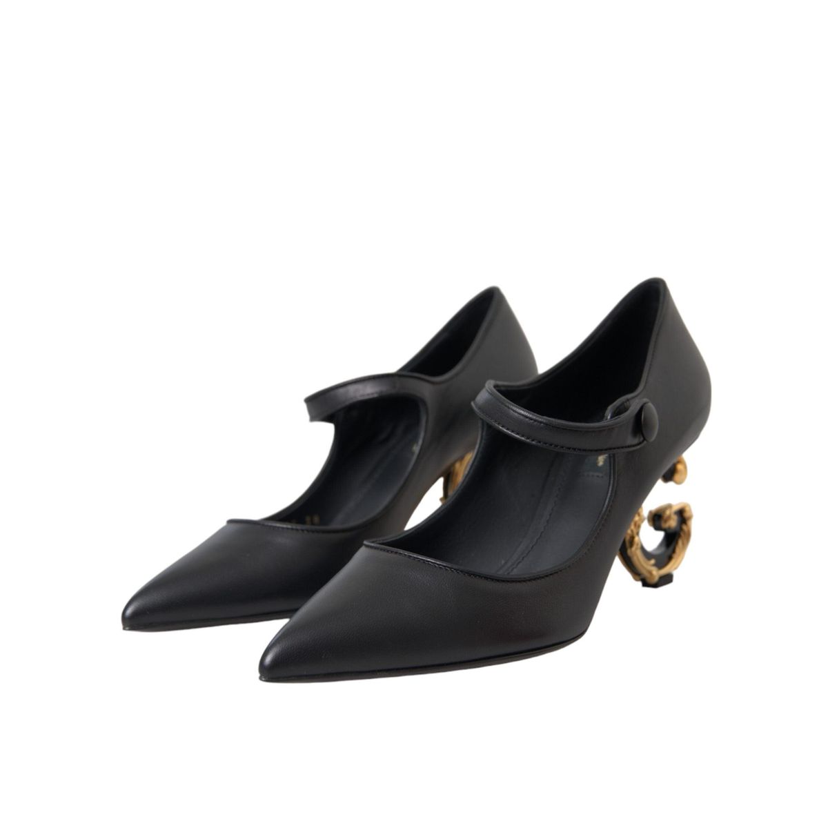 Dolce & Gabbana Black Leather Logo Heels Mary Janes Pumps Sko