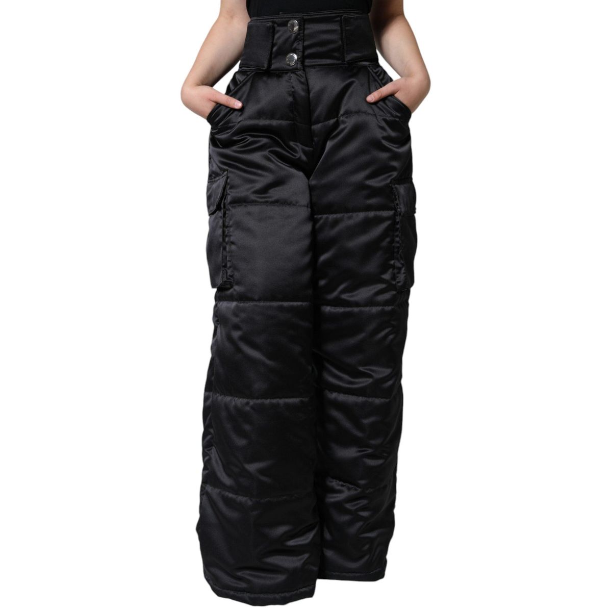 Dolce & Gabbana Black Quilted High Waist Dame Boot Cut Pants