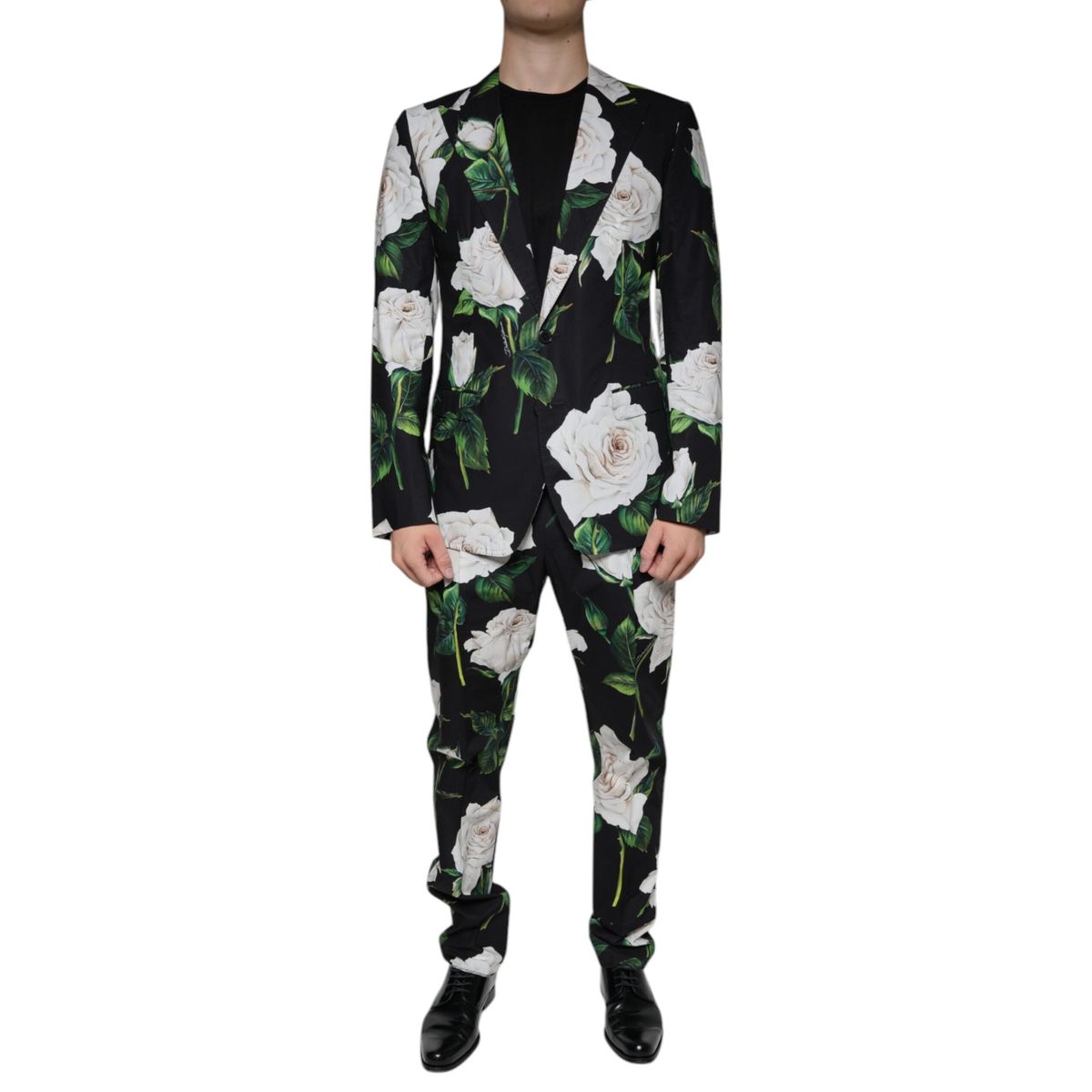 Dolce & Gabbana Black Rose Cotton Herre Formal 2 Piece Suit