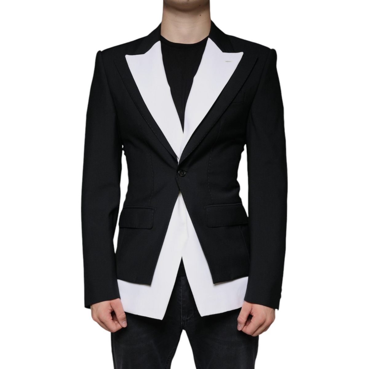 Dolce & Gabbana Black White Single Breasted Dress Blazer