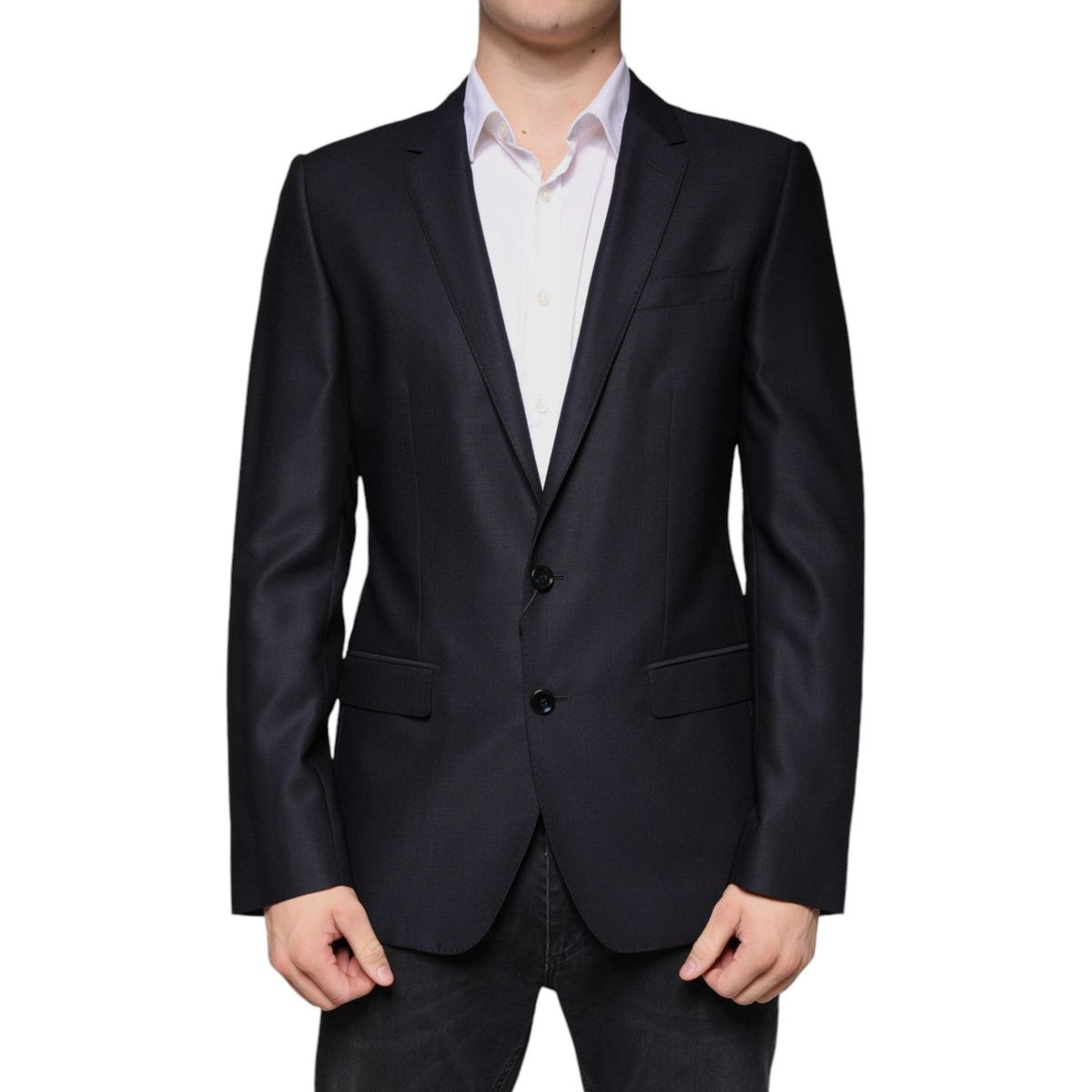 Dolce & Gabbana Black Wool Single Breasted Dress Coat Blazer