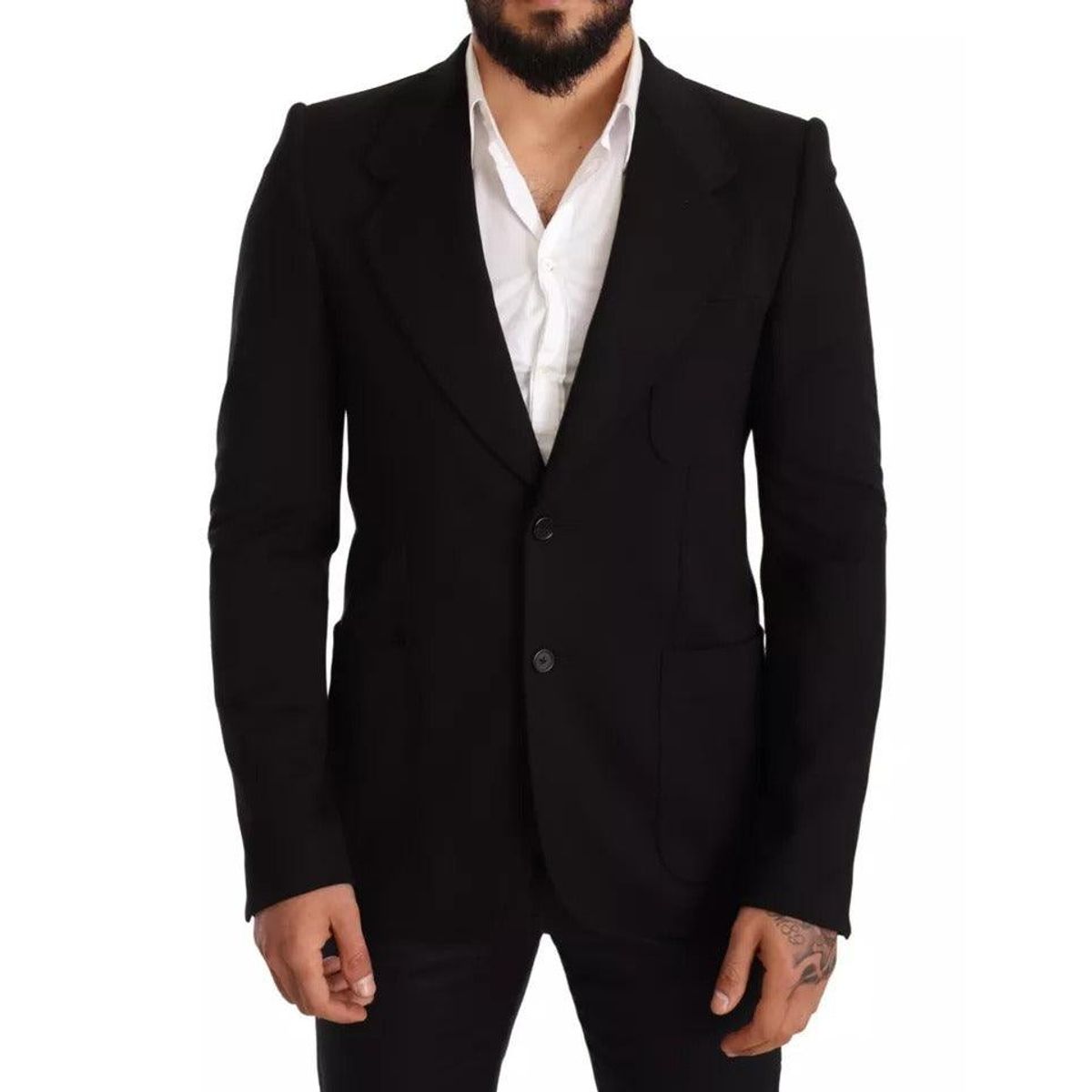 Dolce & Gabbana Black Wool Slim Fit Coat Jacket Blazer