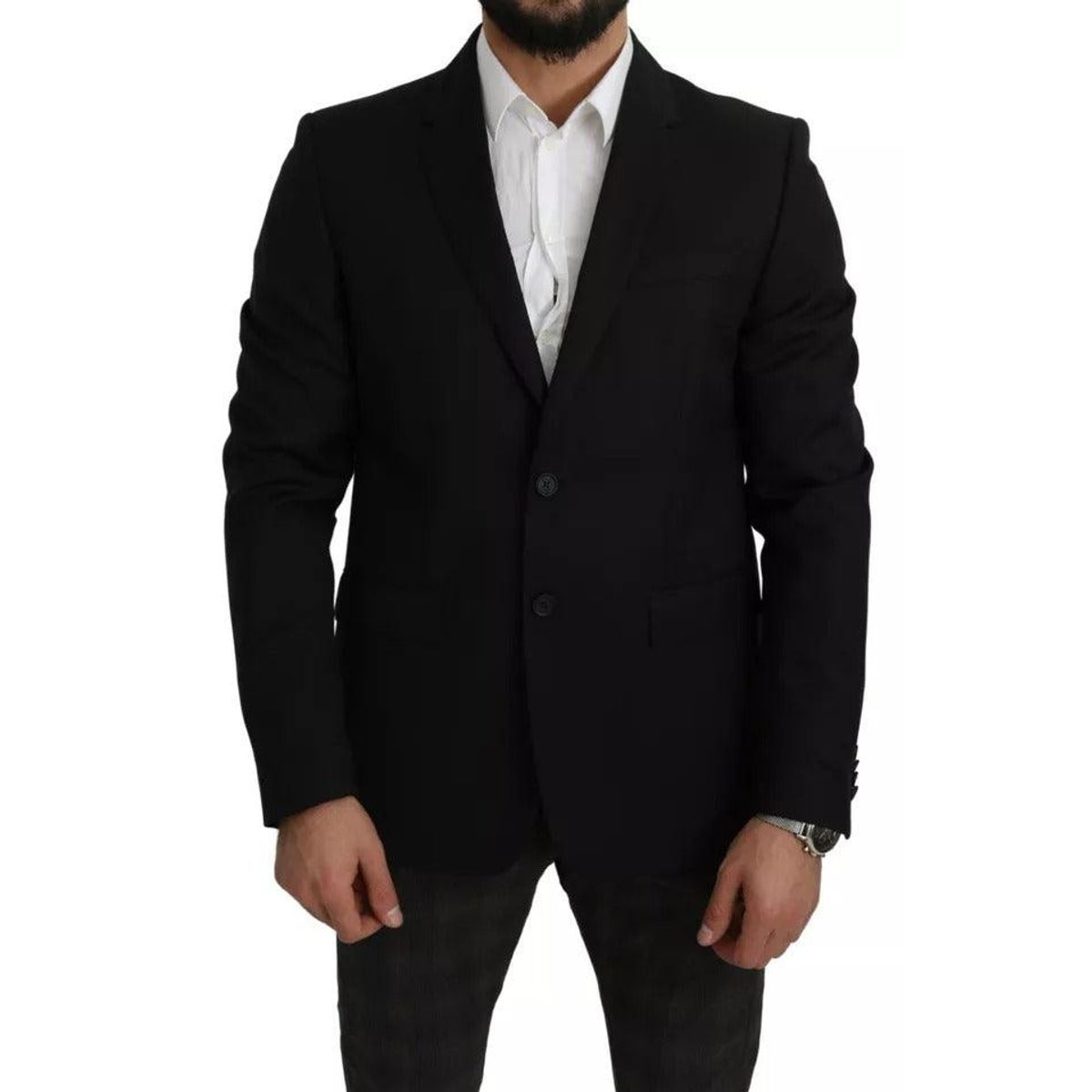 Dolce & Gabbana Black Wool Slim Fit Notch Jacket Blazer