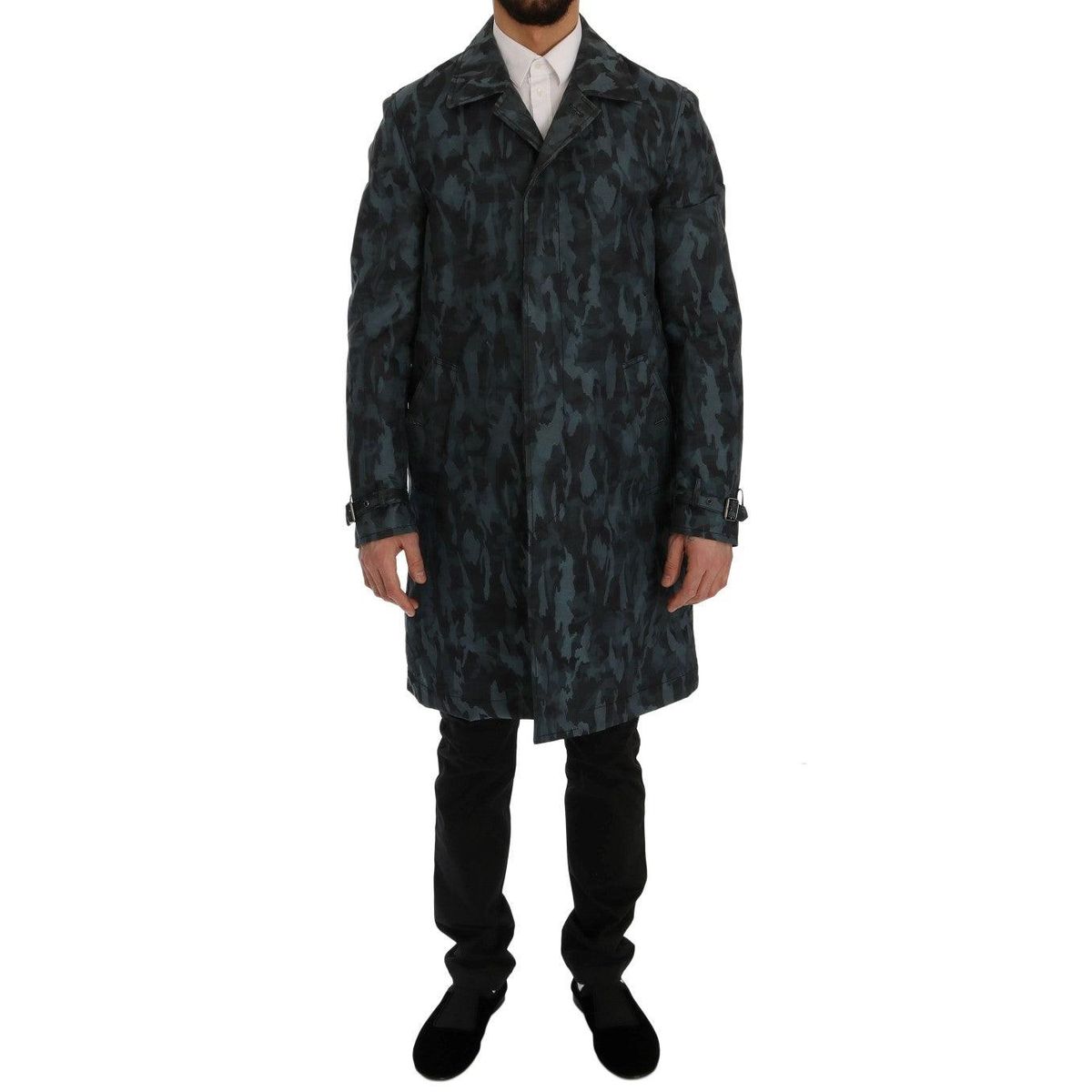 Dolce & Gabbana Blue Camouflage Trench Coat Elegance