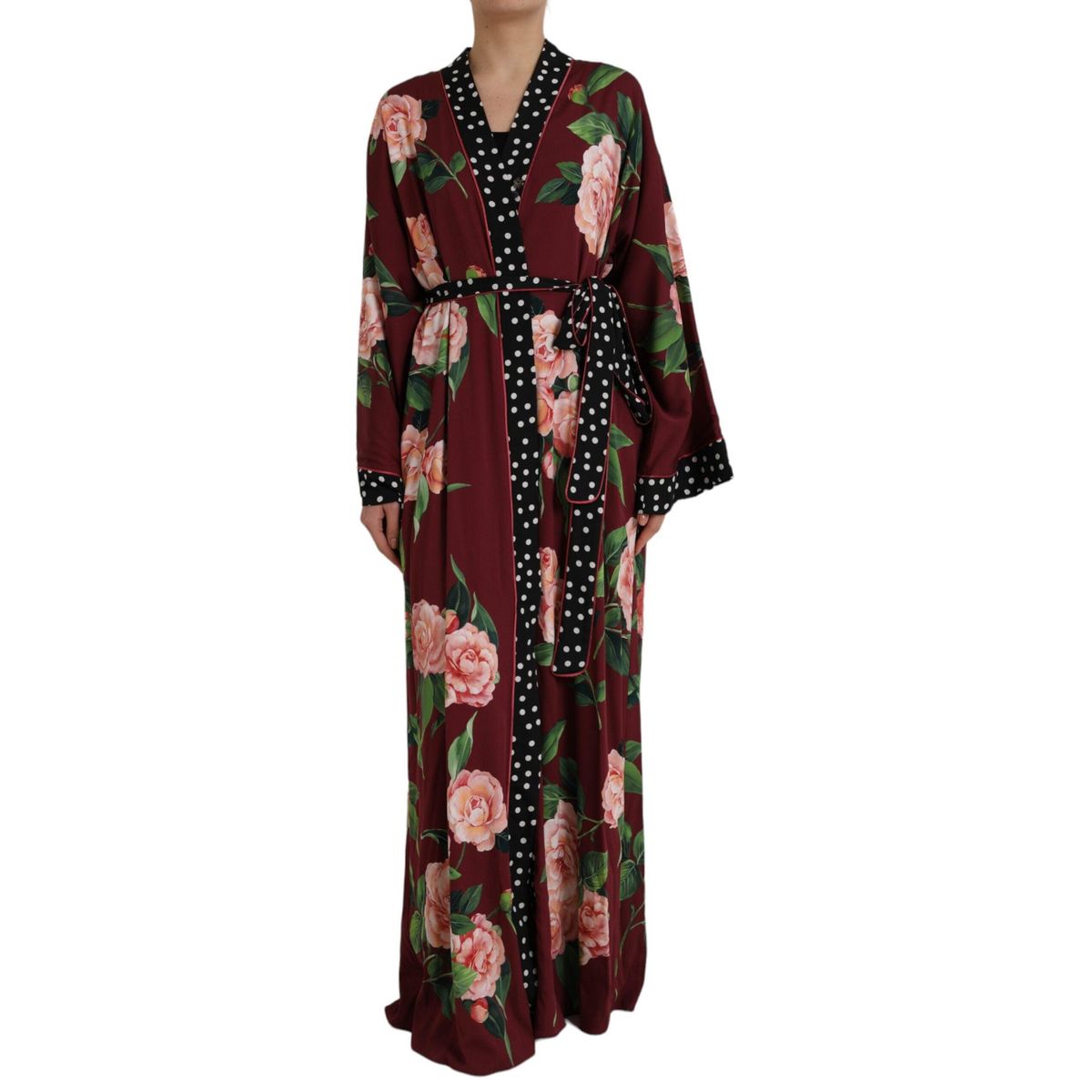 Dolce & Gabbana Bordeaux Floral Maxi Kaftan Crepe Robe Dress