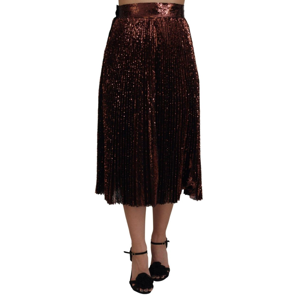 Dolce & Gabbana Bronze Sequined High Waist A-line Maxi Skirt